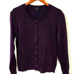 - Talbots Dark Purple Cardigan with glitter  thread Size Small Lambswool B…